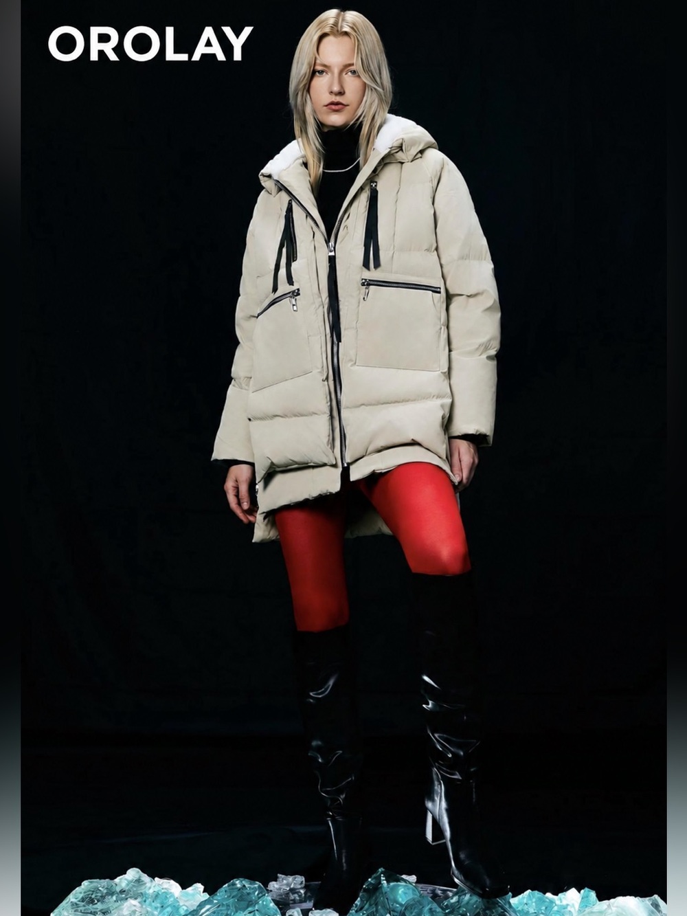 Orolay Women’s Beige Down Puffer Parka Coat Hooded Size Medium NWOT